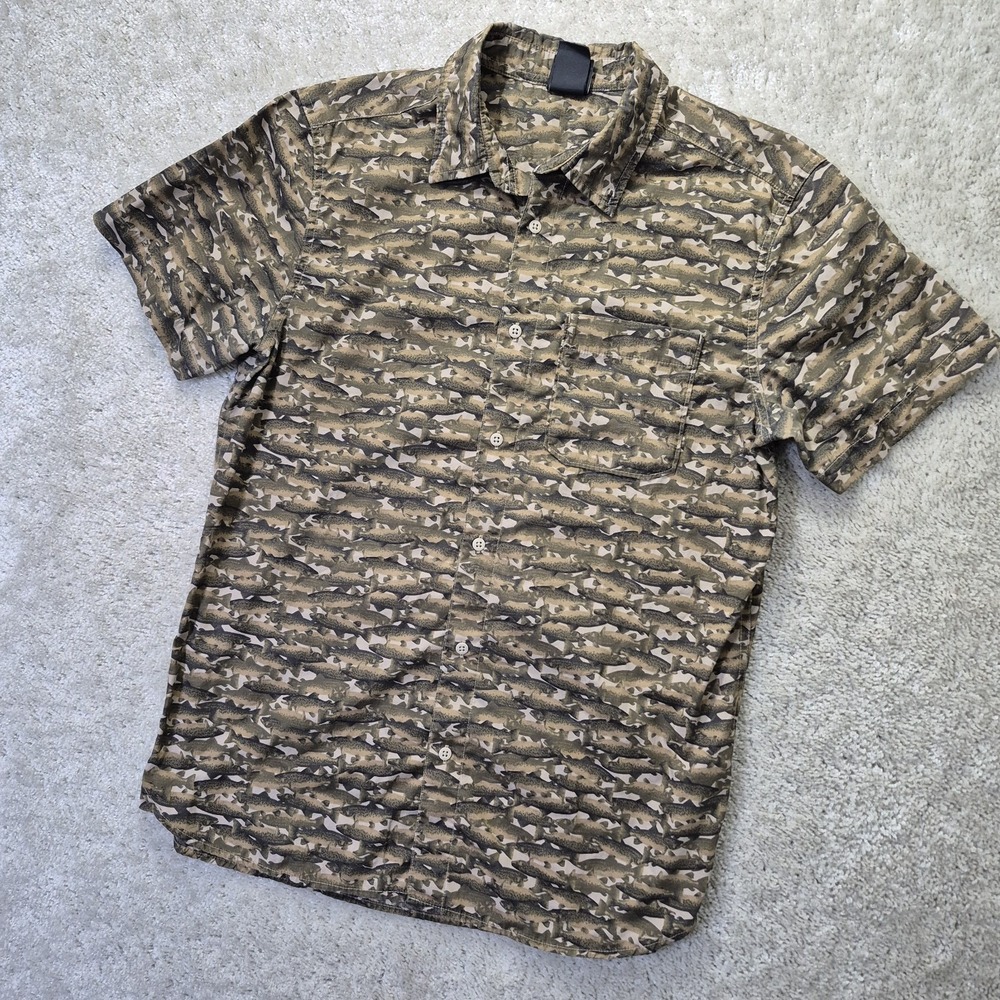 North Face Shirt Men Large Camo Fish Print AOP Button Up Outdoor Fishing Camp - Picture 2 of 9